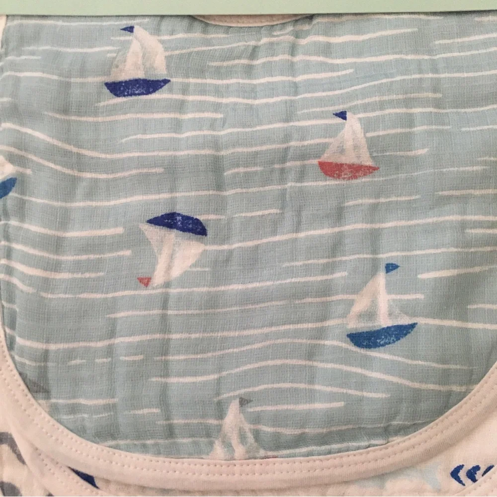 NEW Aden + Anais Muslin Cotton Snap Bibs Breathable Cotton Sailboats Fish Prints